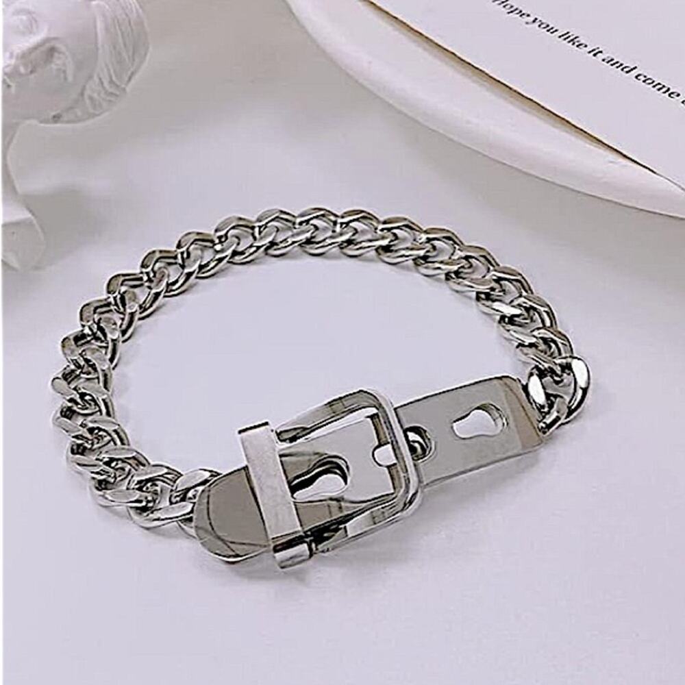 Belt Buckle Silver Chain Bracelet Stainless Steel - Picture 5 of 8